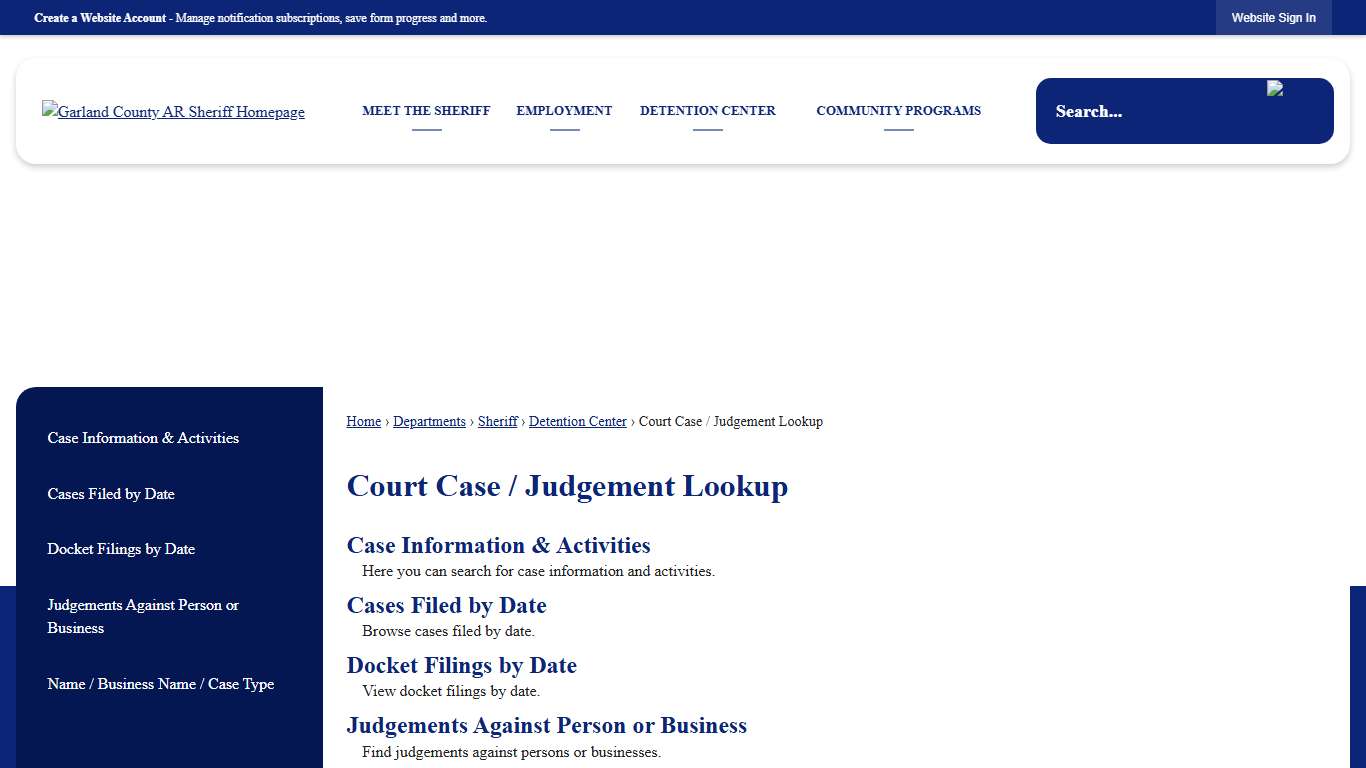 Court Case / Judgement Lookup | Garland County, AR